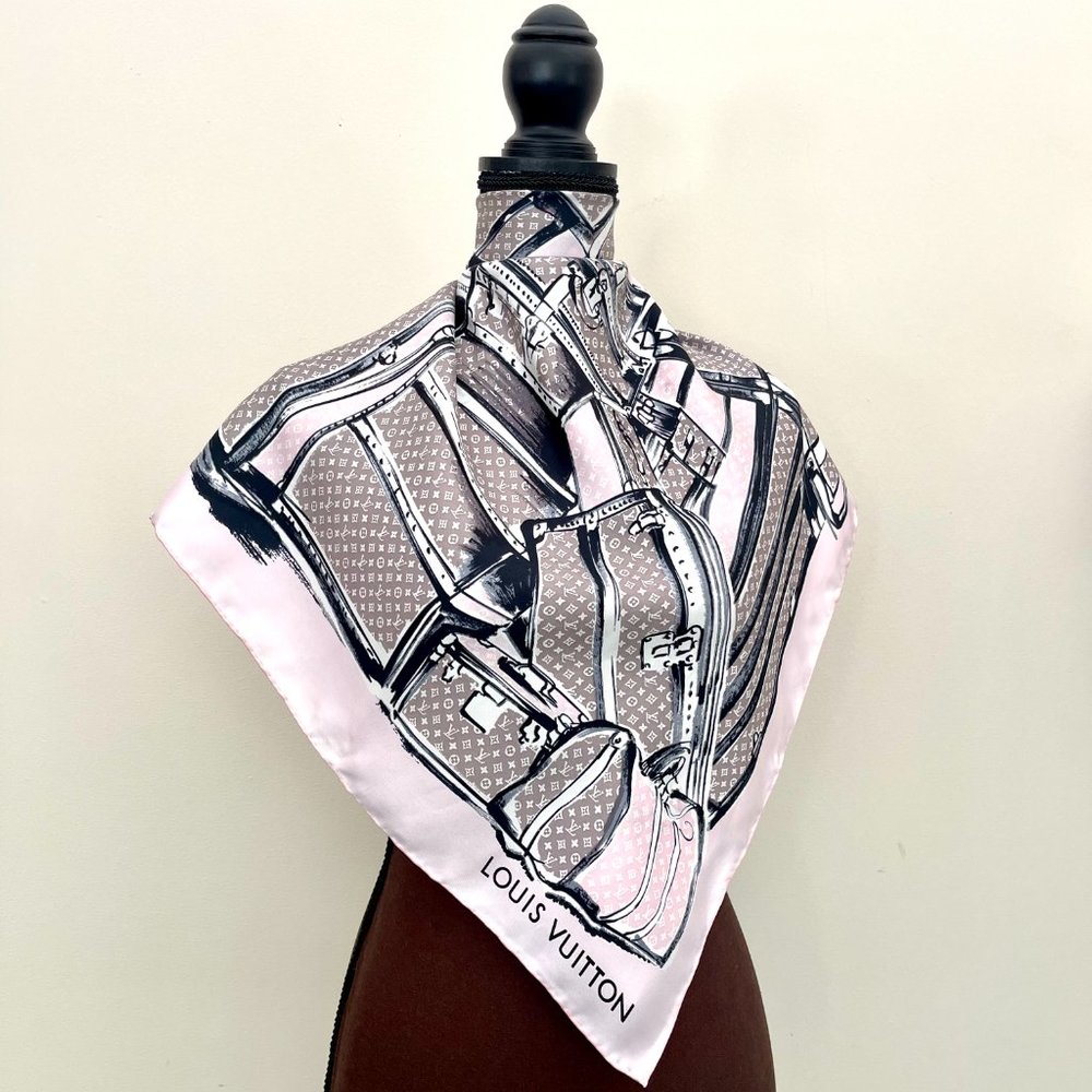 Louis Vuitton Wrap Trunks Luggage Monogram Pink Silk Scarf - Picture 2 of 15